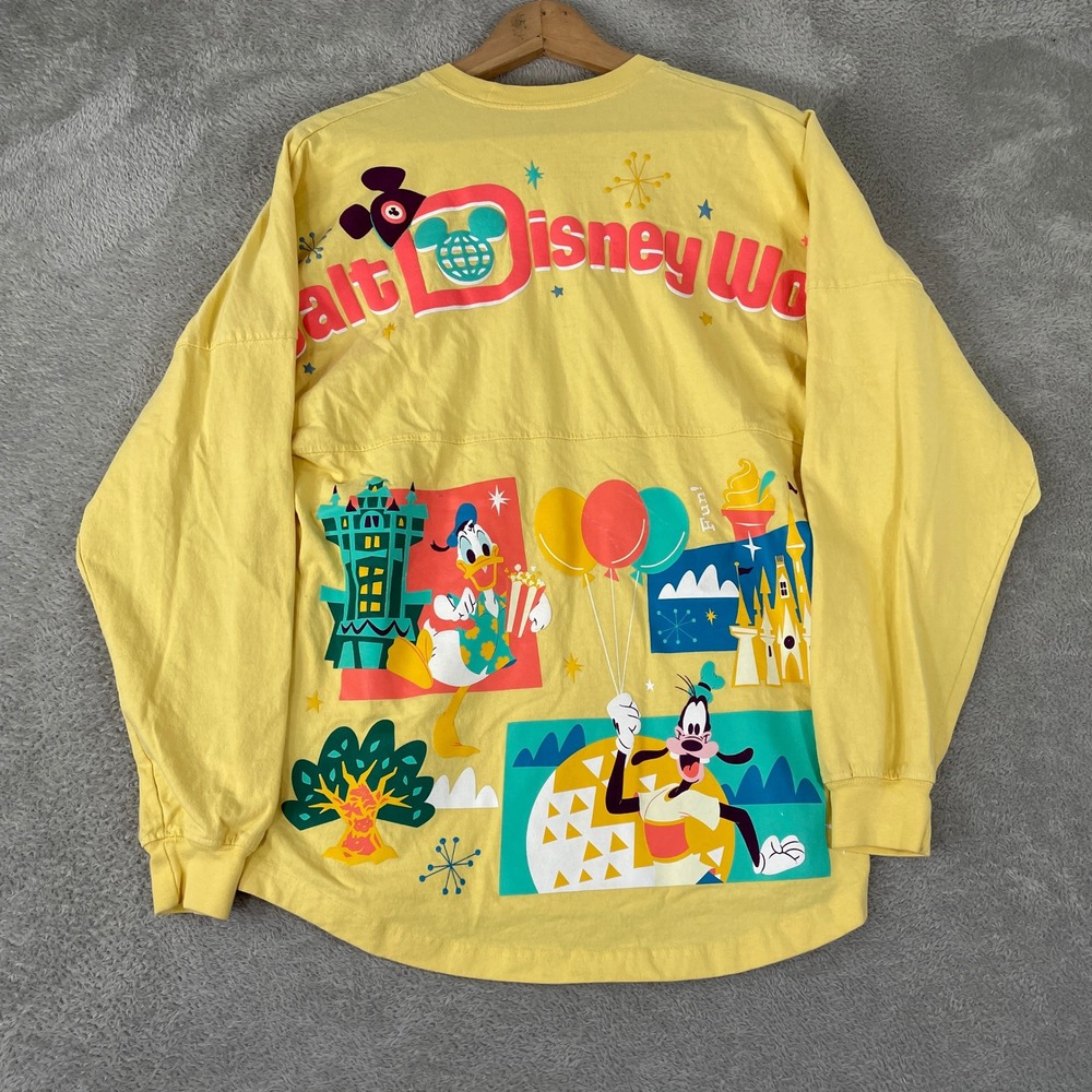 Walt Disney World Spirit Jersey Shirt Mens Small Yellow Retro Park Character